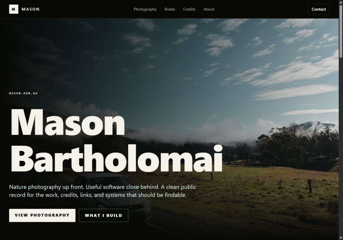 Live preview of the Mason Bartholomai photography website